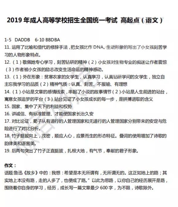 2017年成人高考高起点《语文》考试真题及答案